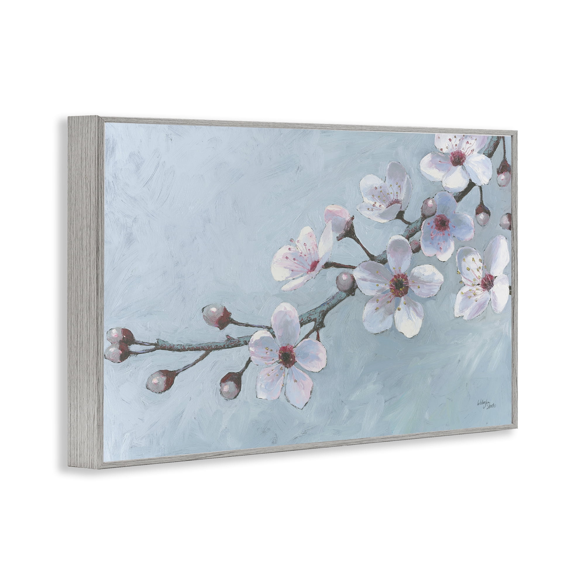 Stupell Industries Branch of Blossoms Botanical & Floral Painting Gray Framed Art Print Wall Art, 24 x 16