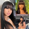 thumbnail image 4 of 3X1 Middle Part Lace Wig Bone Straight Human Hair Wigs with Bangs for Women,250 Density, 4 of 8