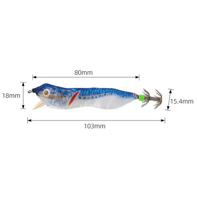 Señuelos de pesca con anzuelo de anzuelos de calamar con cebo de camarón de madera luminosa LED de 103mm (azul) Likrtyny Para estrenar