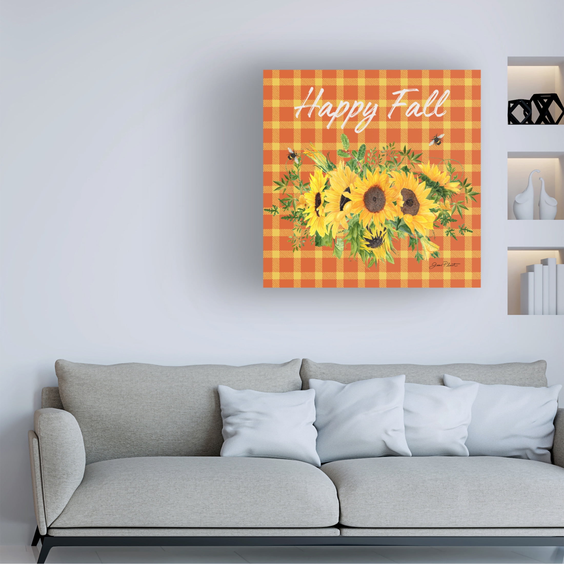 Canvas Wall Art - Jean Plout 'Fall Plaid Celebration A' Wall Art for Living Room, Bedroom, or Office Décor by Trademark Fine Art - 24 x 24 Inches