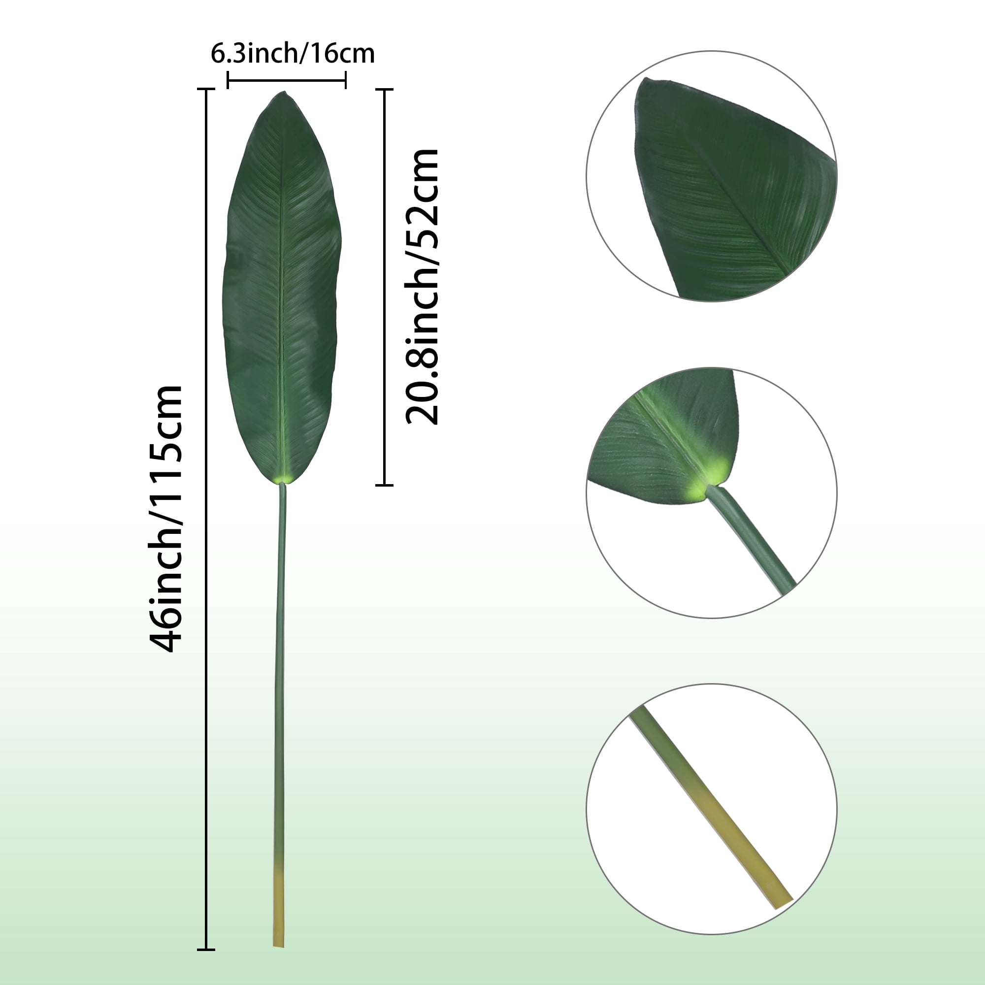 Unique Bargains 10 Pack Artificial Leaves Plants Fake Stem Leaf Branches Green Banana Leaves 46"