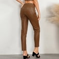 thumbnail image 4 of Women PU Leather Straight Leg Pants High Waisted Leather Leggings 2026 Trendy Zipper Trousers with Pockets, 4 of 9
