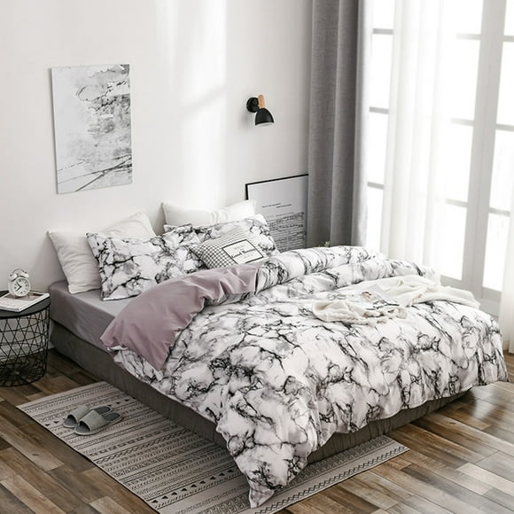 Herwey Ensemble de Housse de Couette, 3 Pcs/ensemble Housse de Couette Marbrée en Polyester Taie d'Oreiller Ensemble de Literie EU-Double Size