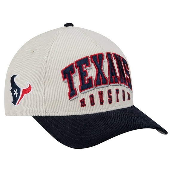 Men's New Era Cream/Navy Houston Texans Two-Tone Sided Corduroy 9FORTY A-Frame Adjustable Hat