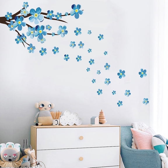 Large Peach Blossom Flower Butterfly Wall Stickers Art Decal Home Decor Blue