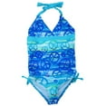thumbnail image 2 of Angel Beach Girls Blue Peace Sign Swimming Suit Swim Halter Bathing Suit 1PC 4, 2 of 2