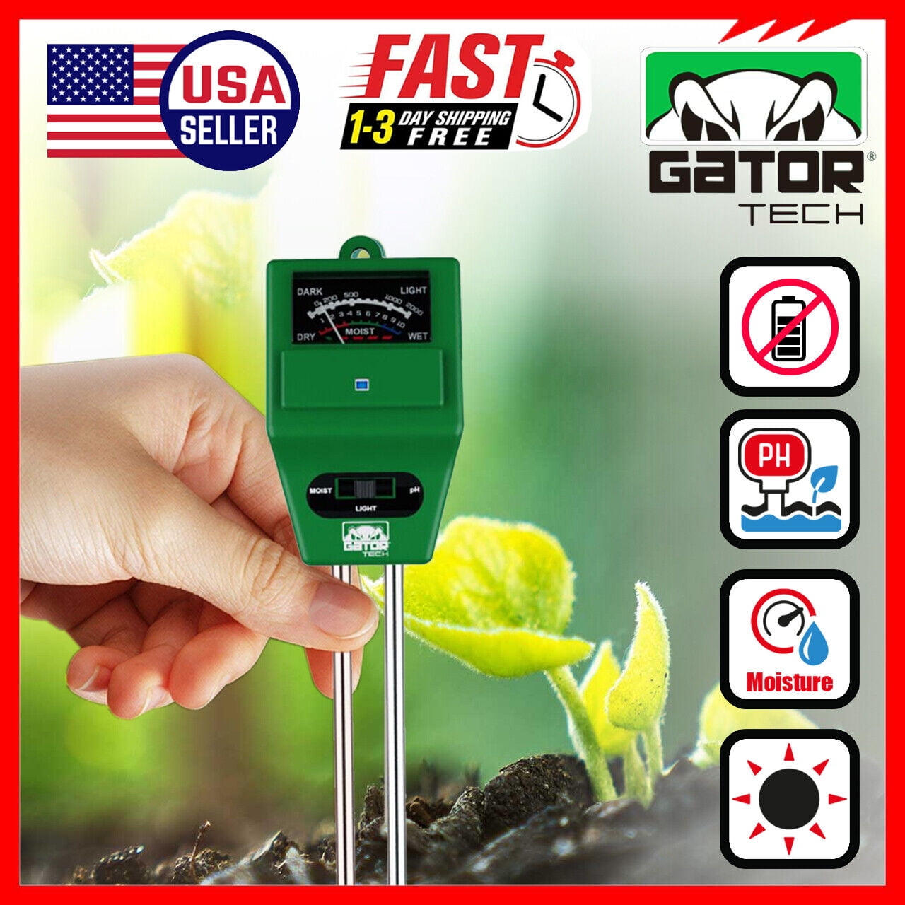 3in1 Soil pH and Moisture Light Intensity Meter Plant Tester for