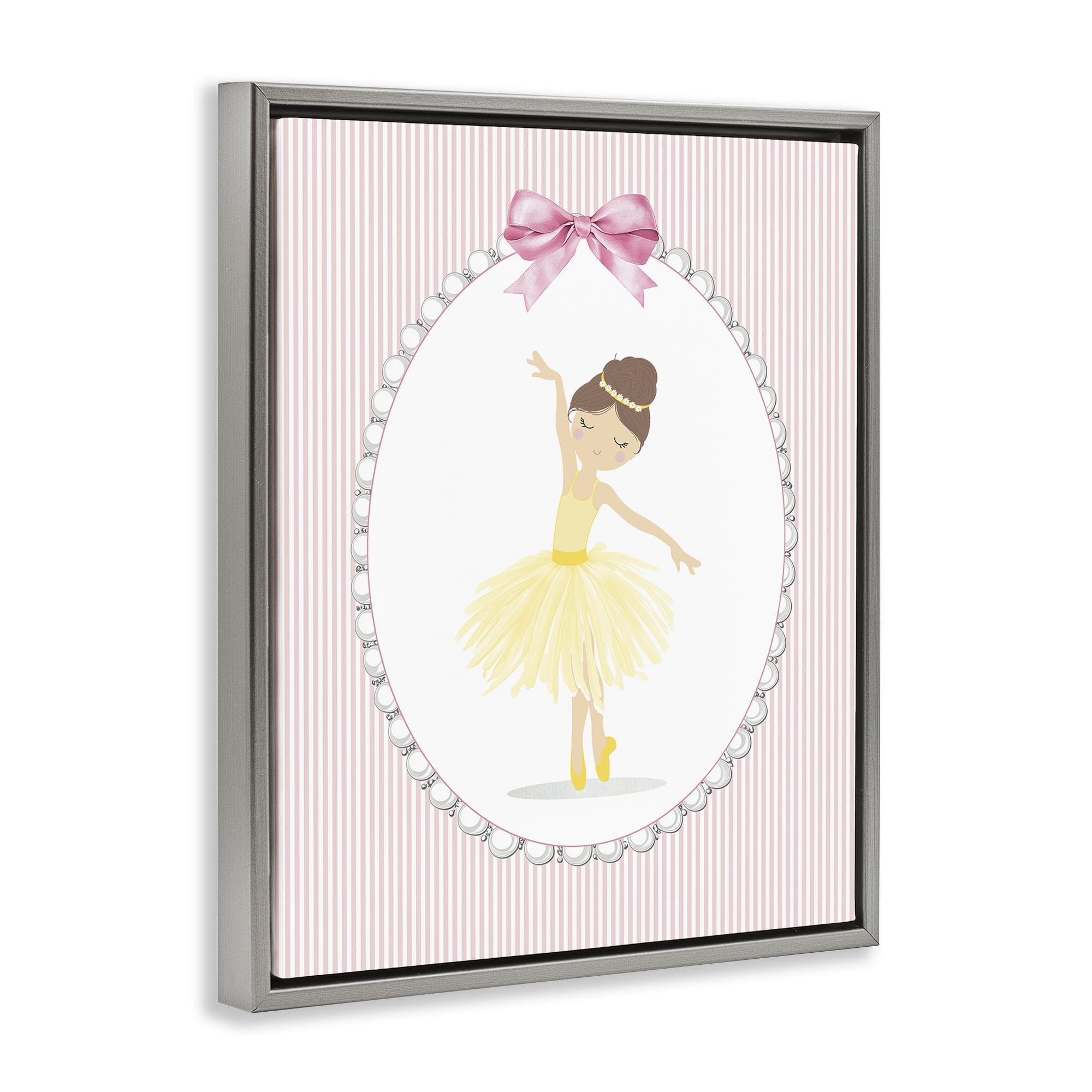 Stupell Industries Dainty Dance on Stripes Gray Framed Floater Canvas Wall Art, design by Christine Simpson Art