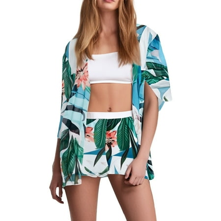 HABDGIKS Bikini Set Casual Holiday Three Piece Beach Cover Up Boyshorts Separate Swimsuit