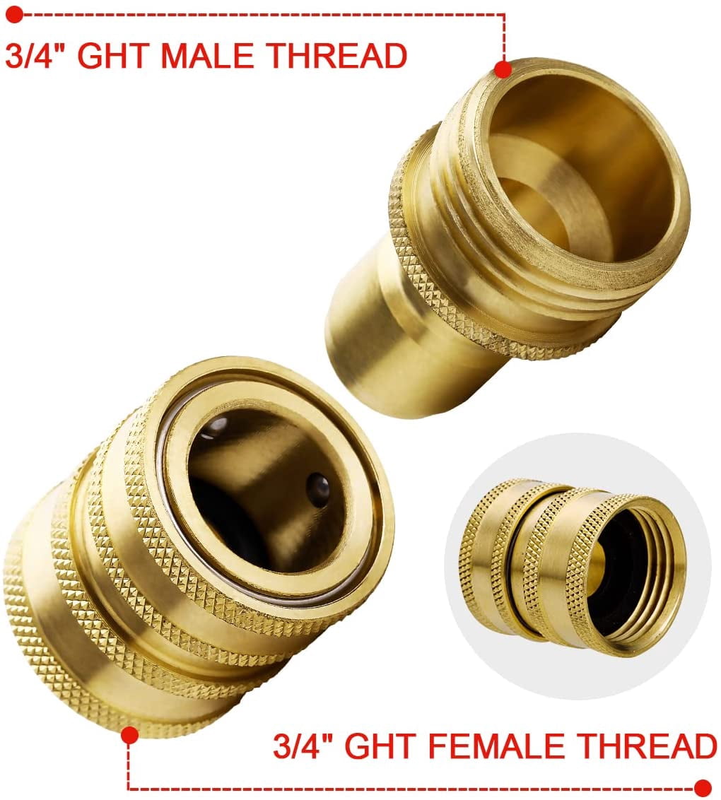 YAMATIC Solid Brass Garden Hose Quick Connect Set, 3/4 Inch GHT Water Hose Quick Connect Fittings (6 Sets)
