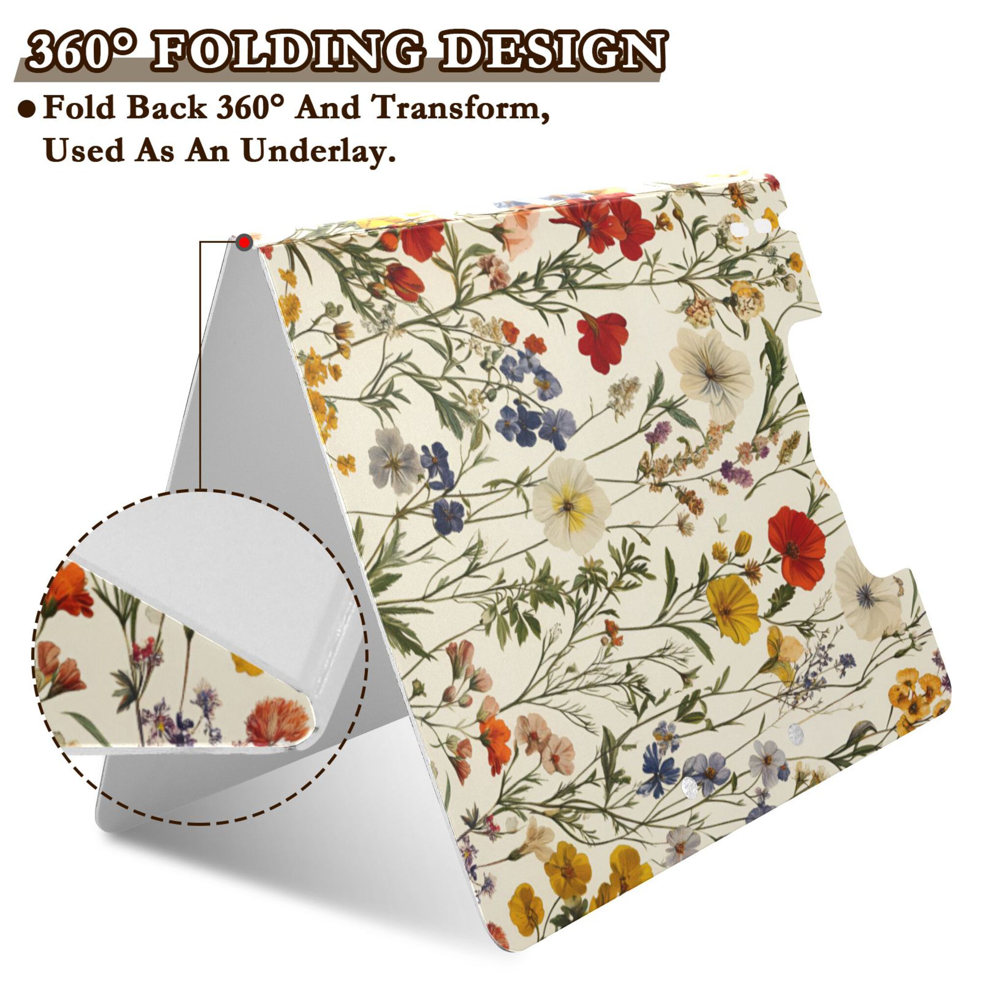 FORMRS A4 Clipboard Folder with Pen Holder Horizontal Foldable School Office Binder, Beige Floral
