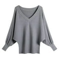 thumbnail image 4 of Batwing Sweater Deep V Neck Loose Fitting Oversized Pullover Top, 4 of 4