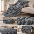 thumbnail image 4 of Textured Striped Throw Blanket | Dark Gray - Soft Fuzzy Ribbed Warm Decor Blanket for Couch Sofa Bed, All Season Cozy Plush for Home Office Travel, 4 of 7