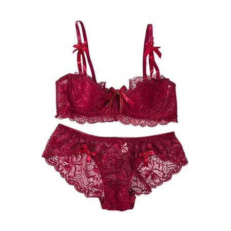 Yuhangmm Womens Sexy Lace Lingerie Womens Comfortable And Breathable Gathering Oversized Bra Set plus Size Lingerie for Women