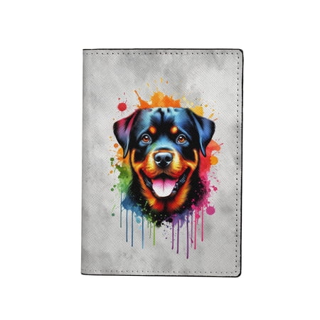 Watercolor Drip Rottweiler Pop Art Colorful Portrait Artwork Travel Passport Wallet Rottie Dog Lover Gifts Idea PU Leather Passport Holder Cover - 01009