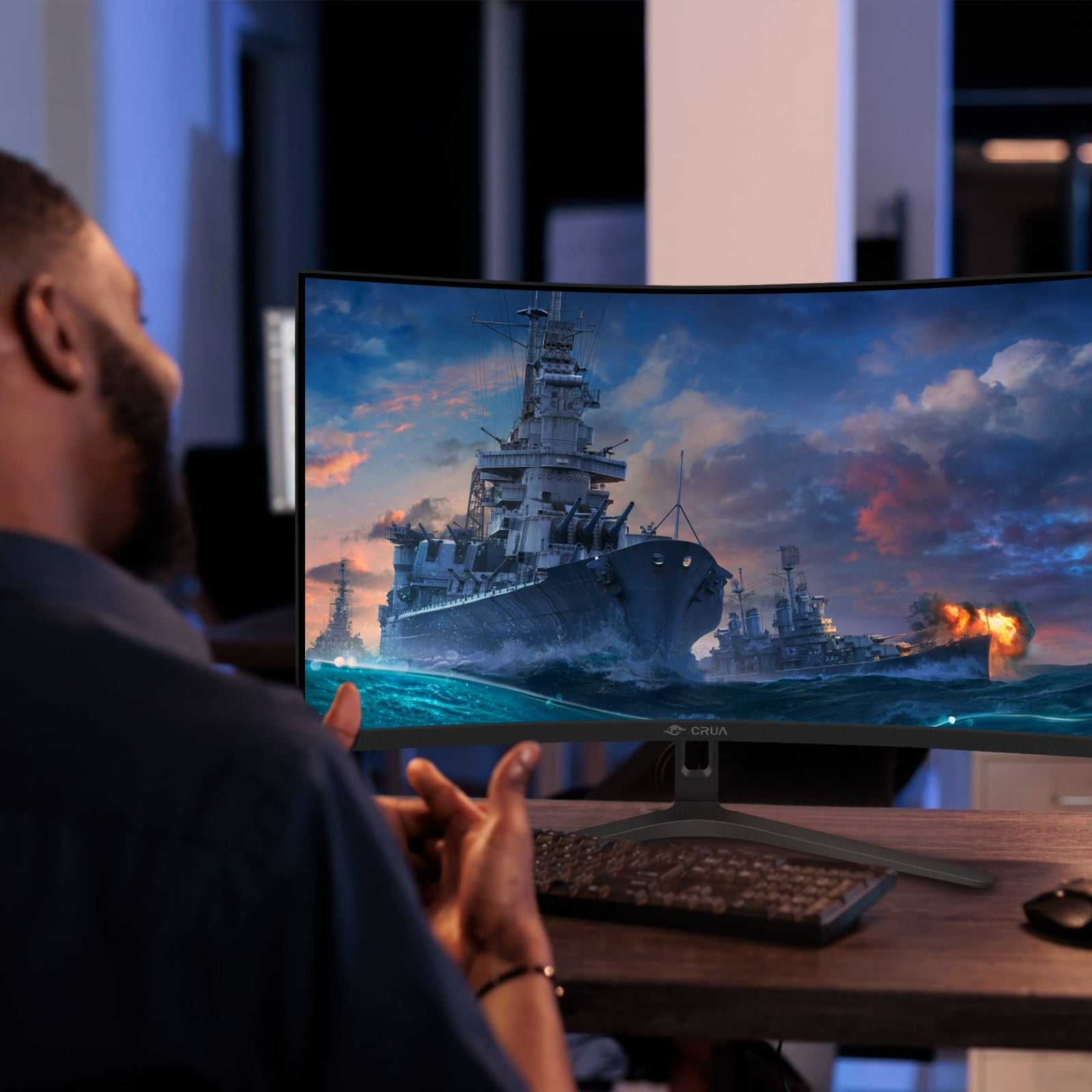 CRUA 32" QHD 165Hz Curved Gaming Monitor, VA Screen ，1800R, FreeSync, 99 sRGB, Low Blue Light, HDMI/DisplayPort, Wall Mountable - Black