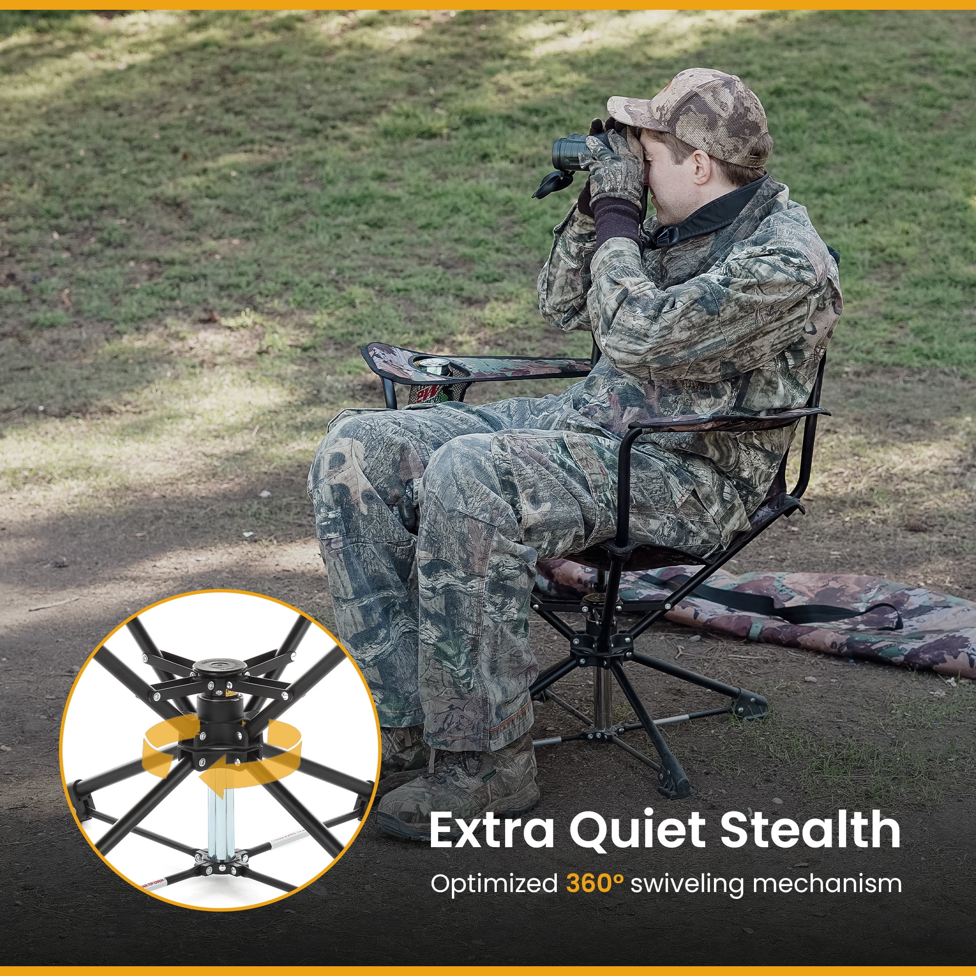 ARROWHEAD OUTDOOR KKS0320U  Degree Swivel Hunting Chair w/ Armrests, Camo Color for Camouflage Blinds,