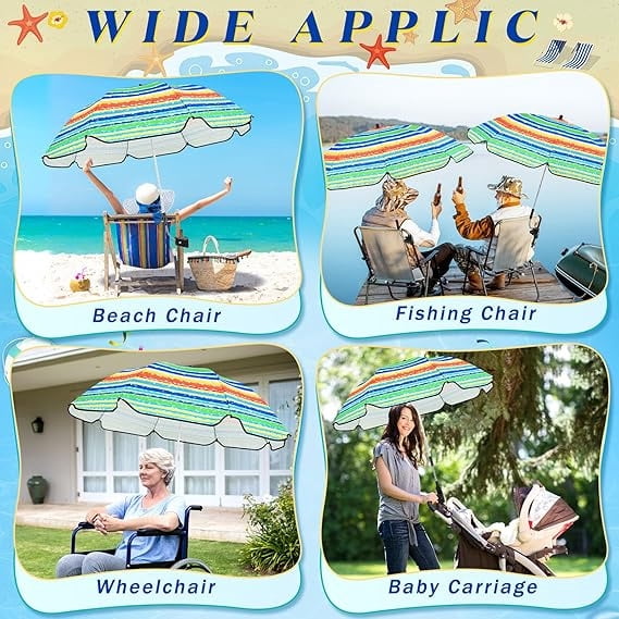 2 Pcs Automatic Chair Umbrella with Universal Clamp 44" UPF 50+ Portable Clamp on Beach Chair Adjustable Wheelchair Umbrella for Outdoor Patio Parasol