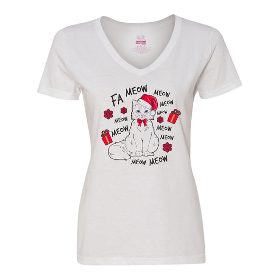 Inktastic Cat Christmas Music with Santa Hat Women's V-Neck T-Shirt