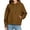 Brown, variant on Drawstring Hood Front Kangaroo Pocket Drop Shoulder Rib Cuff Cropped Oversized Solid Pullover Hoodie for Women Spring Fall Daily Casual Tops