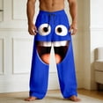 thumbnail image 2 of Gyexs Mens Casual Pajama Pants Funny 3D Cartoon Face Printed Sweatpants Drawstring Elastic Relaxed Fit Trousers Blue, Size S, 2 of 4