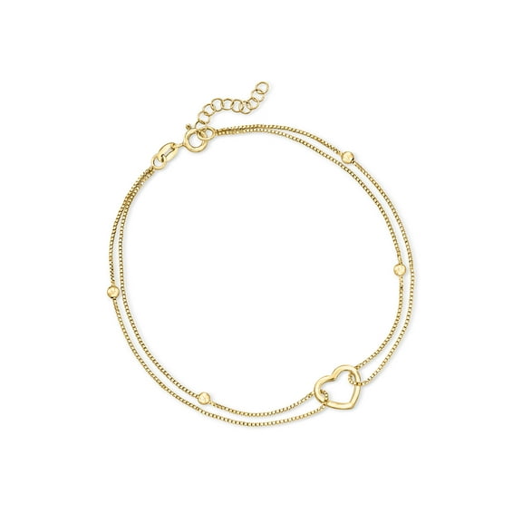 Ross-Simons 18kt Gold Over Sterling Heart and Bead Anklet, Women's, Adult
