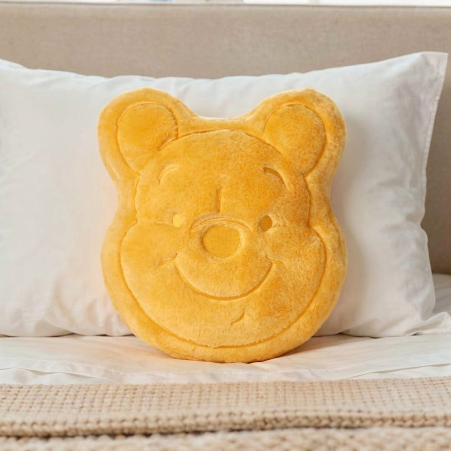Disney Winnie the Pooh Shaped Face Decorative Pillow, Faux Rabbit Fur, Yellow, Disney, 15" x 15"