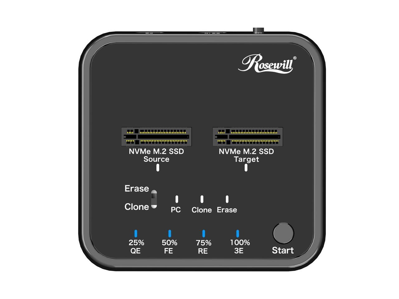 Rosewill RS-N2-CLE USB3.2 Gen2x2 Type-C M.2 NVMe Drive Duplicator, SSD Cloner/Copier/Eraser, Tool-Free, USB-C 3.2 20Gbps,  Supports Offline Clone & Erase