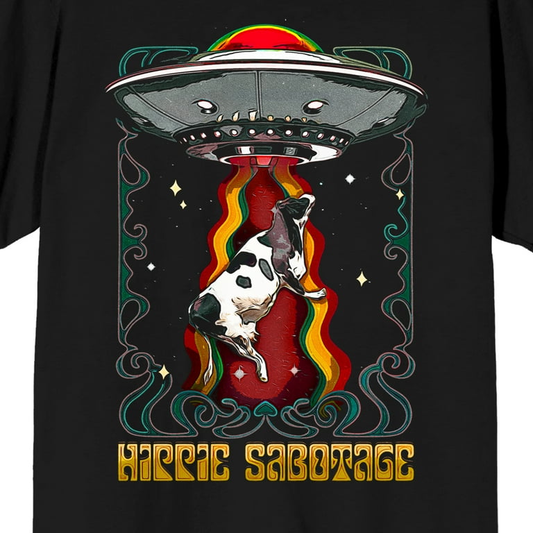 Hippie Sabotage Alien Spaceship Abducting Cow Crew Neck Short