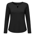 thumbnail image 5 of IUYRTFE Women's Crew Neck Long Sleeve Top with Notched Detail Slim Fit Solid Color Casual Tee, 5 of 5