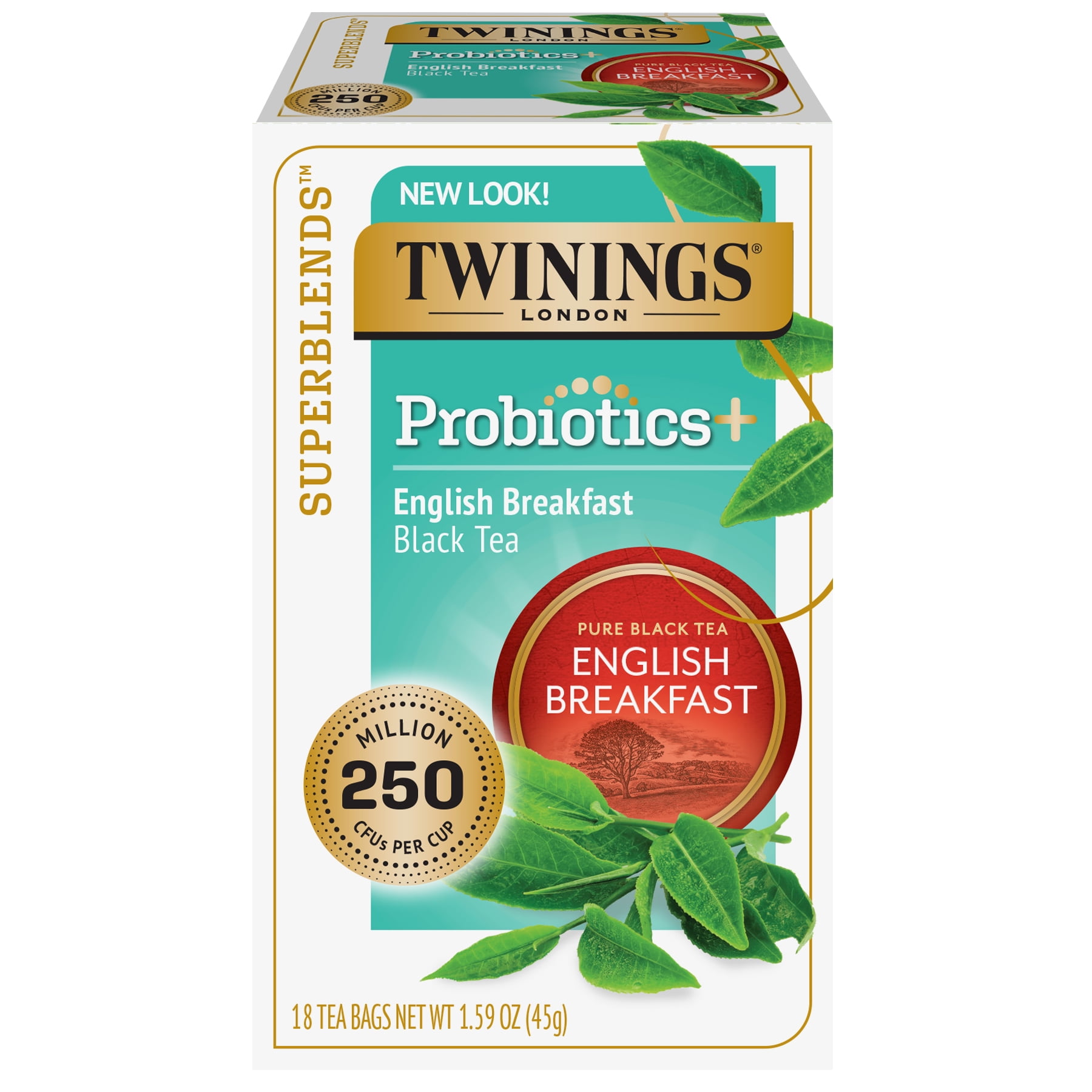 Twinings Probiotics+, English Breakfast Black Tea Bags, 18 Count Box ...
