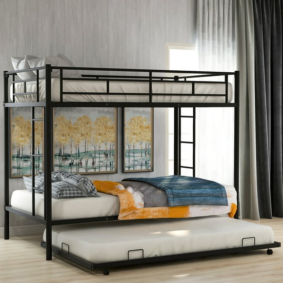 Noble House Metal Twin over Twin Bunk Bed with Trundle, Black
