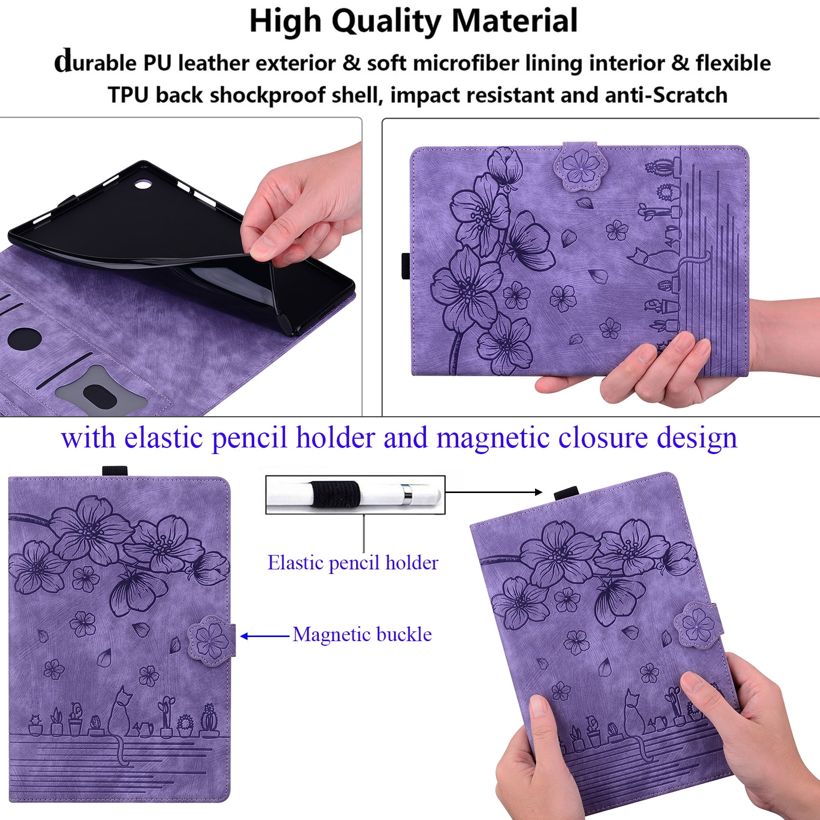 Allytechgroup Flip Case for Apple iPad (A16) 11th Gen 11" 2025/ iPad 10th Gen 10.9" 2022,Stylish Blossom PU Leather Auto Sleep Wake Protective Pencil Holder Shockproof Case for iPad 11/ iPad 10,Purple