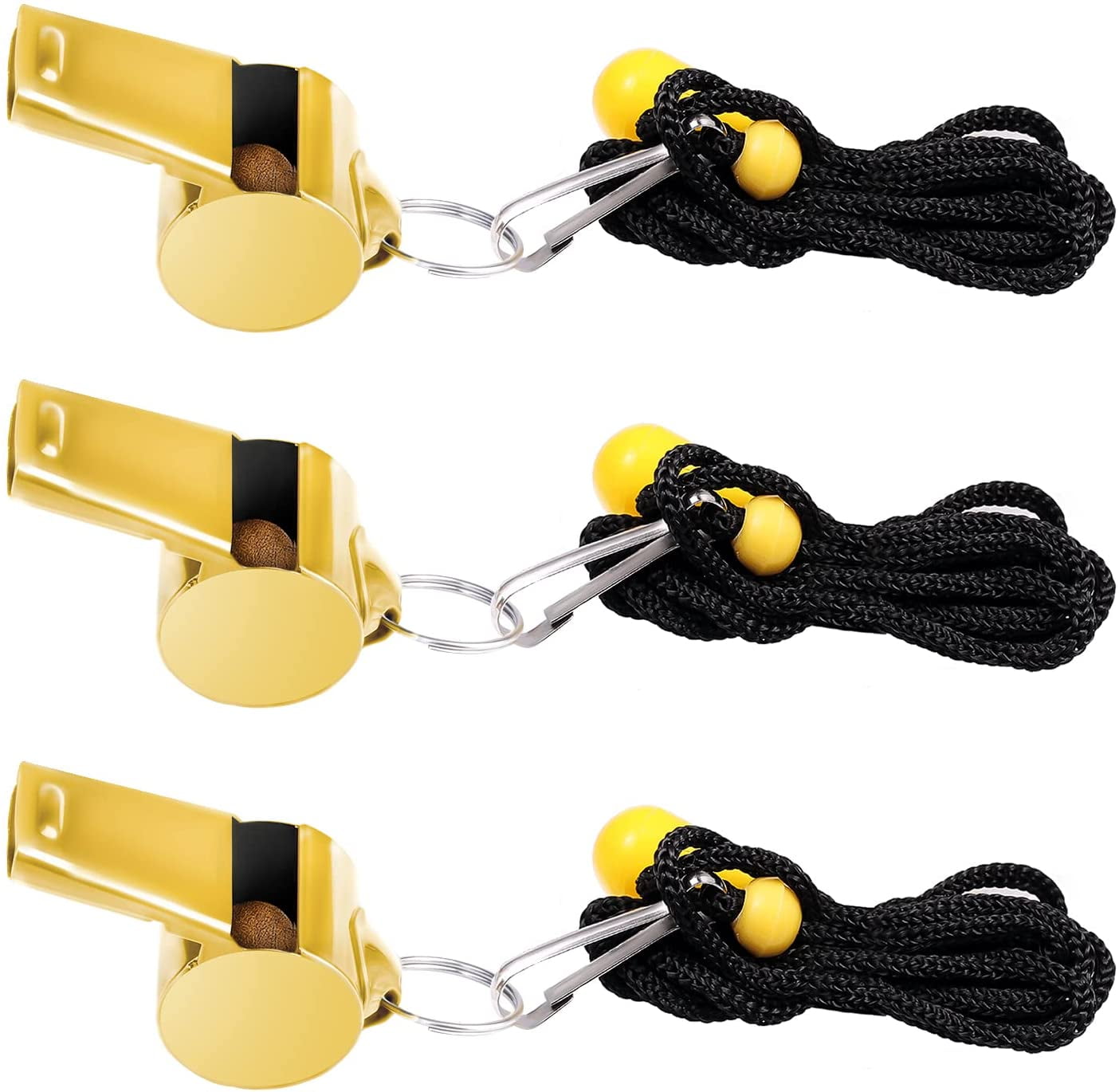 3pcs Stainless Steel Whistles with Lanyard, Super Loud Premium Metal