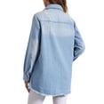 thumbnail image 3 of INSPIRE CHIC Women's Denim Distressed Frayed Hem Button Down Jean Jackets XL Light Blue, 3 of 5