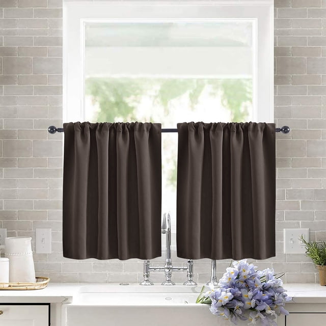Xiao Hua Cortinas cortas de cocina - 76*92cm, cortinas marrones para ventanas, cortinas cortas con bolsillo para barra de 2 secciones para cocina, cortinas de tela de alta precisión y para .