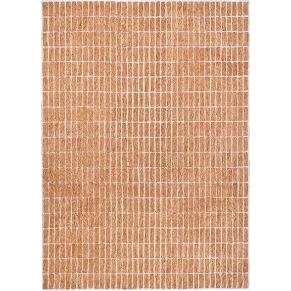 Hand Tufted 100% New Zealand Wool Area Rug, Modern Grid Pattern Carpet for Living Room, Bedroom & Home Decor, Soft Plush Indoor Rug, Tan, 4x6 Ft