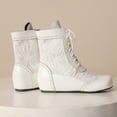 thumbnail image 4 of Viluyesy Womens Western Boots, Round Toe Lace Up Embroidery Mid-Calf Fashion Retro Cowgirl Boots White, 4 of 8