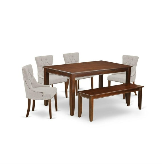 East West Furniture Dudley 6-piece Wood Dining Set in Mahogany/Doeskin