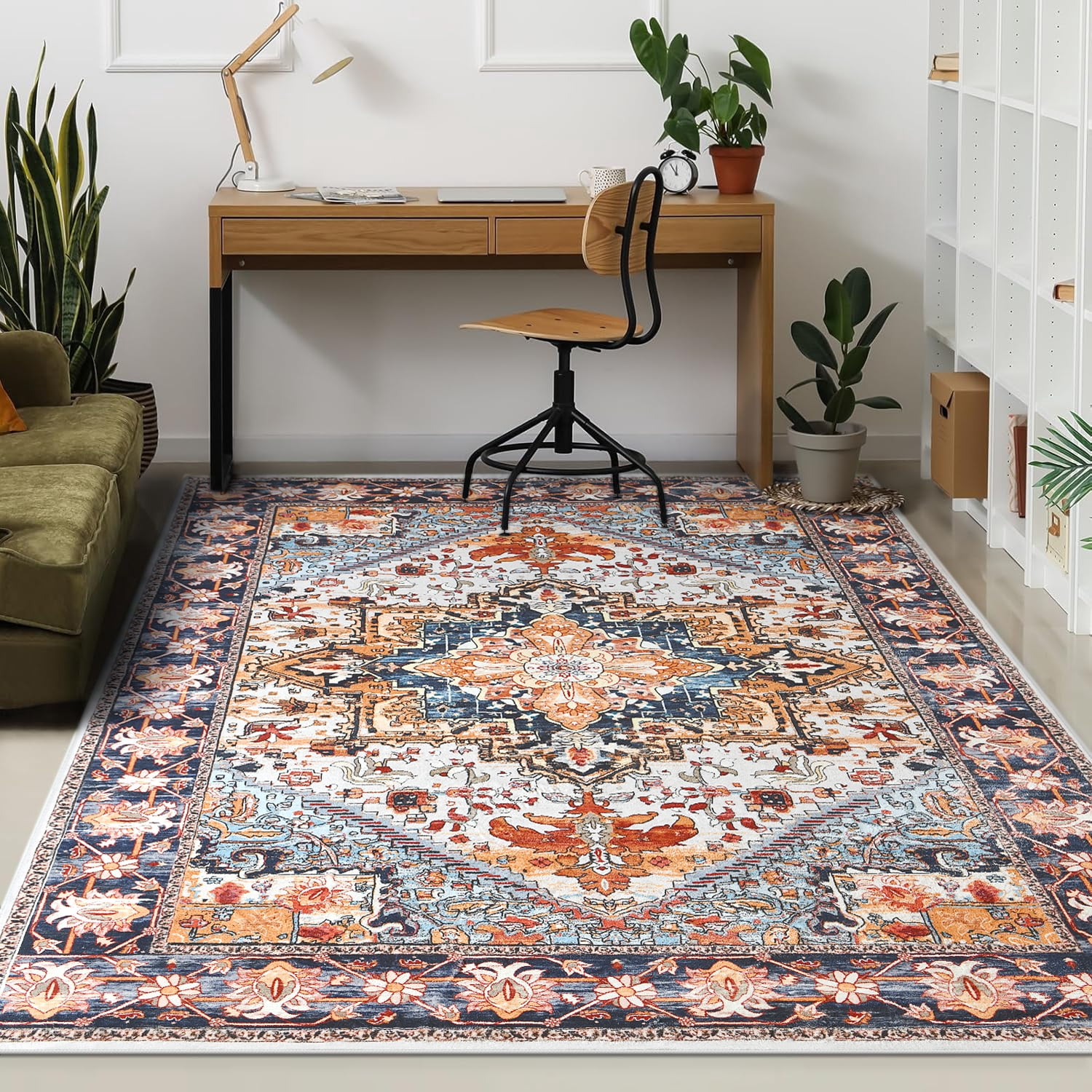 Homore Vintage Boho Oriental Medallion Area Rug, 4' x 6', Orange