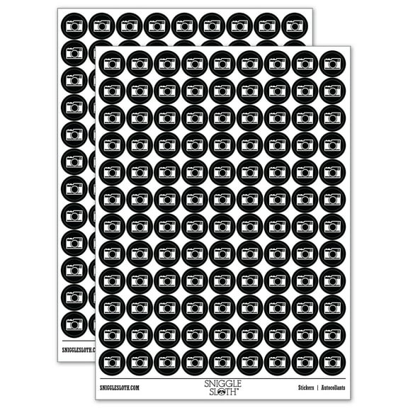 Point and Shoot Camera Photography 200 Round Stickers - Black - Gloss Finish - 0.50" Size