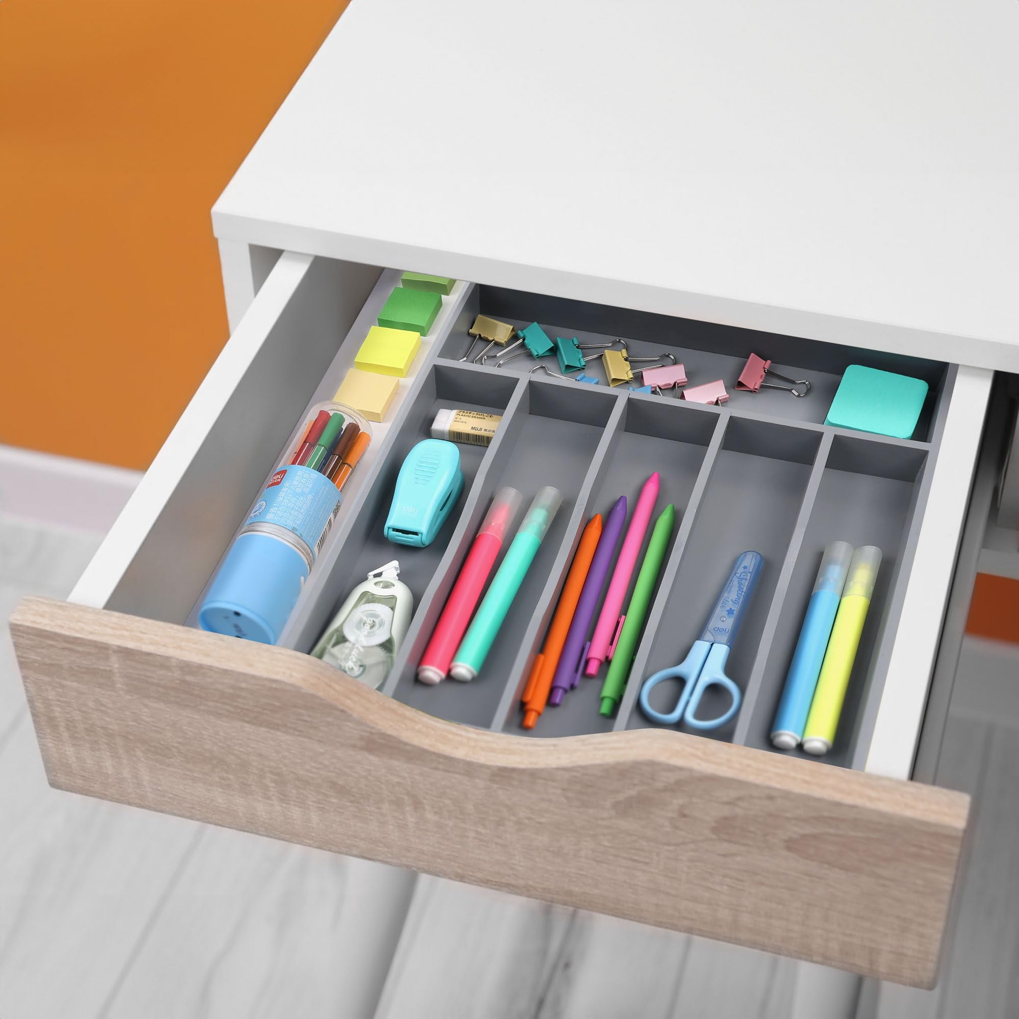 Kitchen Silverware Organizer  Drawer - Utensil Holder And Cutlery Tray With Grooved Dividers For Flatware 7 Slot Grey