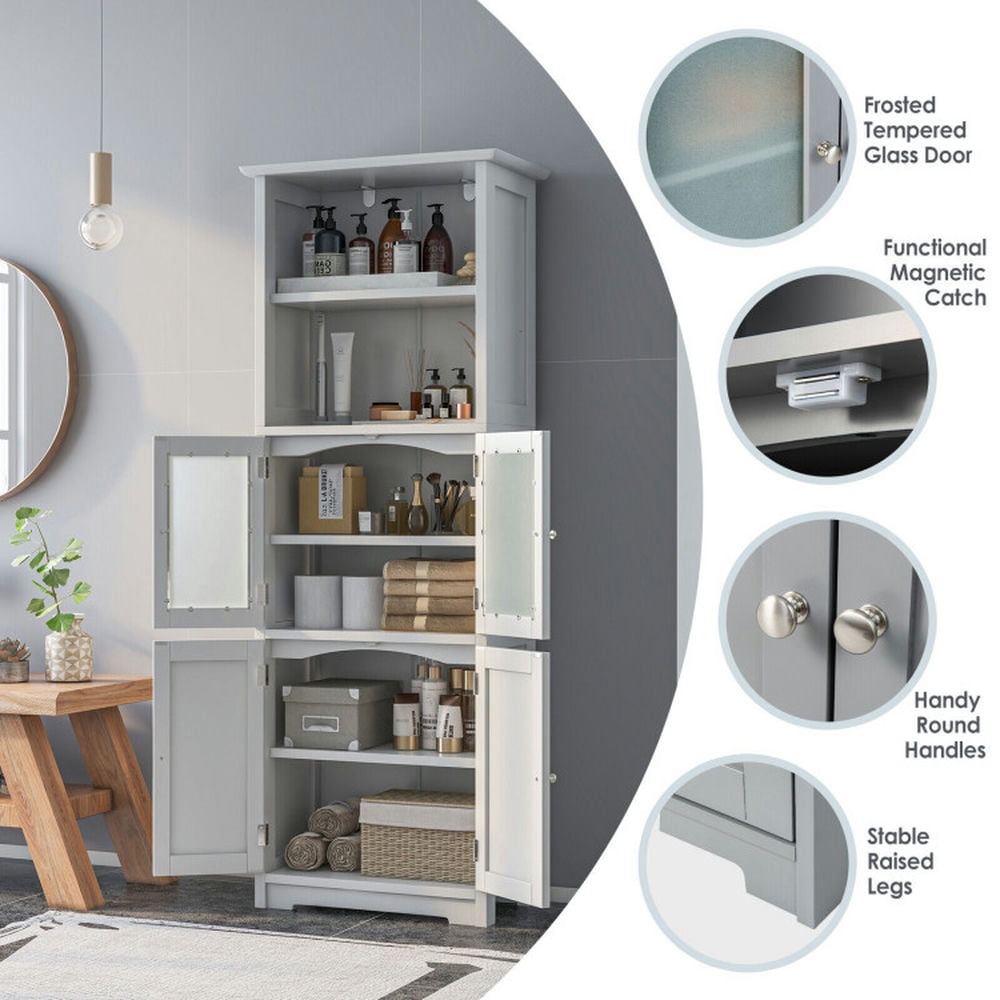 Finihen Bathroom Storage Cabinet, Bathroom Floor Cabinet, 6-Tier Freestanding Bathroom Cabinet with 2 Open Compartments and Adjustable Shelves, for Bathroom, Living Room, Bedroom, Kitchen, White Finihen Bathroom Storage Cabinet, Bathroom Floor Cabinet, 6-Tier Freestanding Bathroom Cabinet with 2 Open Compartments and Adjustable Shelves, for Bathroom, Living Room, Bedroom, Kitchen, White