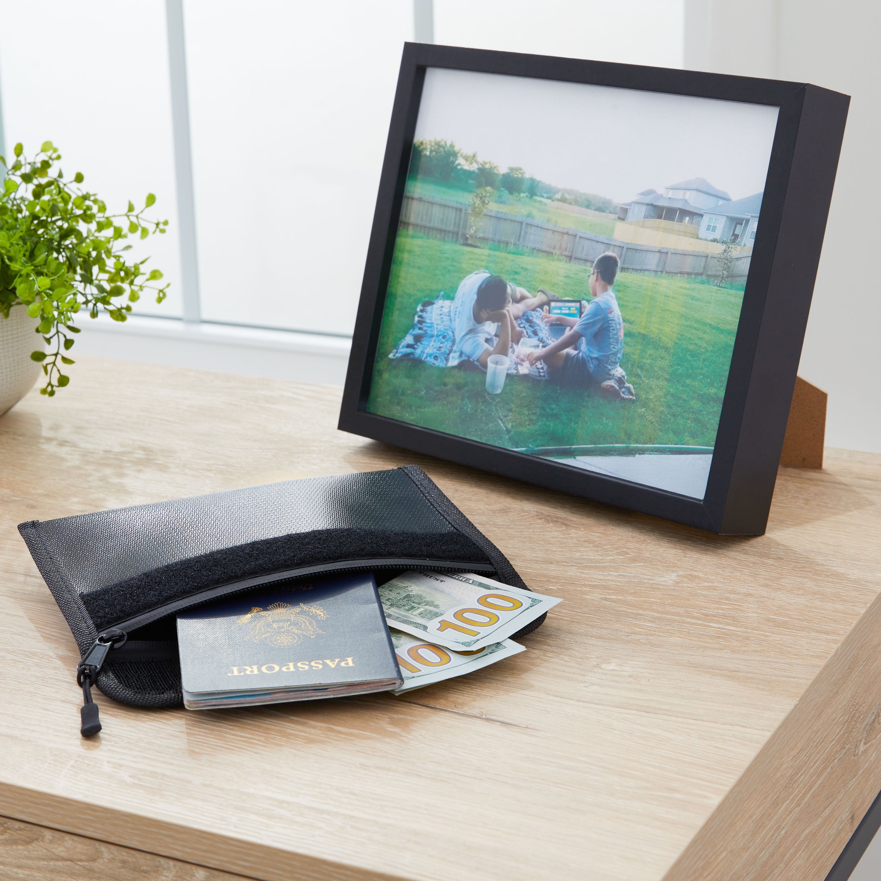 Pen+Gear Black Picture Frame Diversion Safe with Fire Resistant Waterproof Money Bag