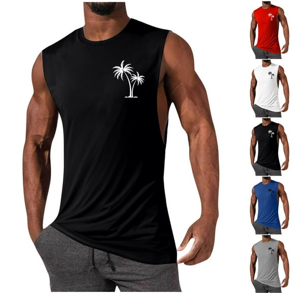 VBTAPA Father's Day Gifts Hawaiian Tank Top for Men Sleeveless Palm Tree Graphic Tees Summer Casual Workout Muscle Cut Off Shirts Cotton Beach Athletic Tanks Black M