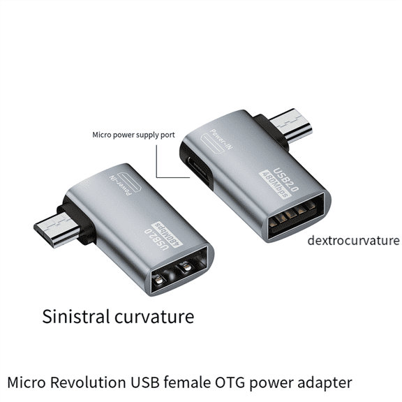 HOT! 4K OTG Cable Adapter Power Supplied Micro-USB to USB with Angle Design. Suitable for Tablet, TV(Left)