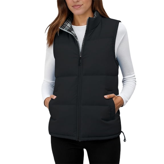 Gaexia Vest for Women ,Reversible Double Face Plaid Stand Collar Vest Outerwear Casual Loose Fit Womens Layering Piece Alternative To Jackets