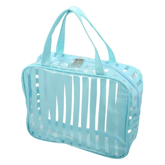 Unique Bargains Clear Toiletry Bag Transparent Makeup Bag Travel Zipper Cosmetic Organizer for Women 10.43"x3.15" Blue