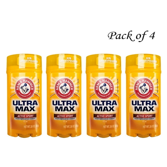 ARM & HAMMER ULTRA MAX Deodorant, Active Sport, Solid Stick, 2.6 oz (Pack Of 4)
