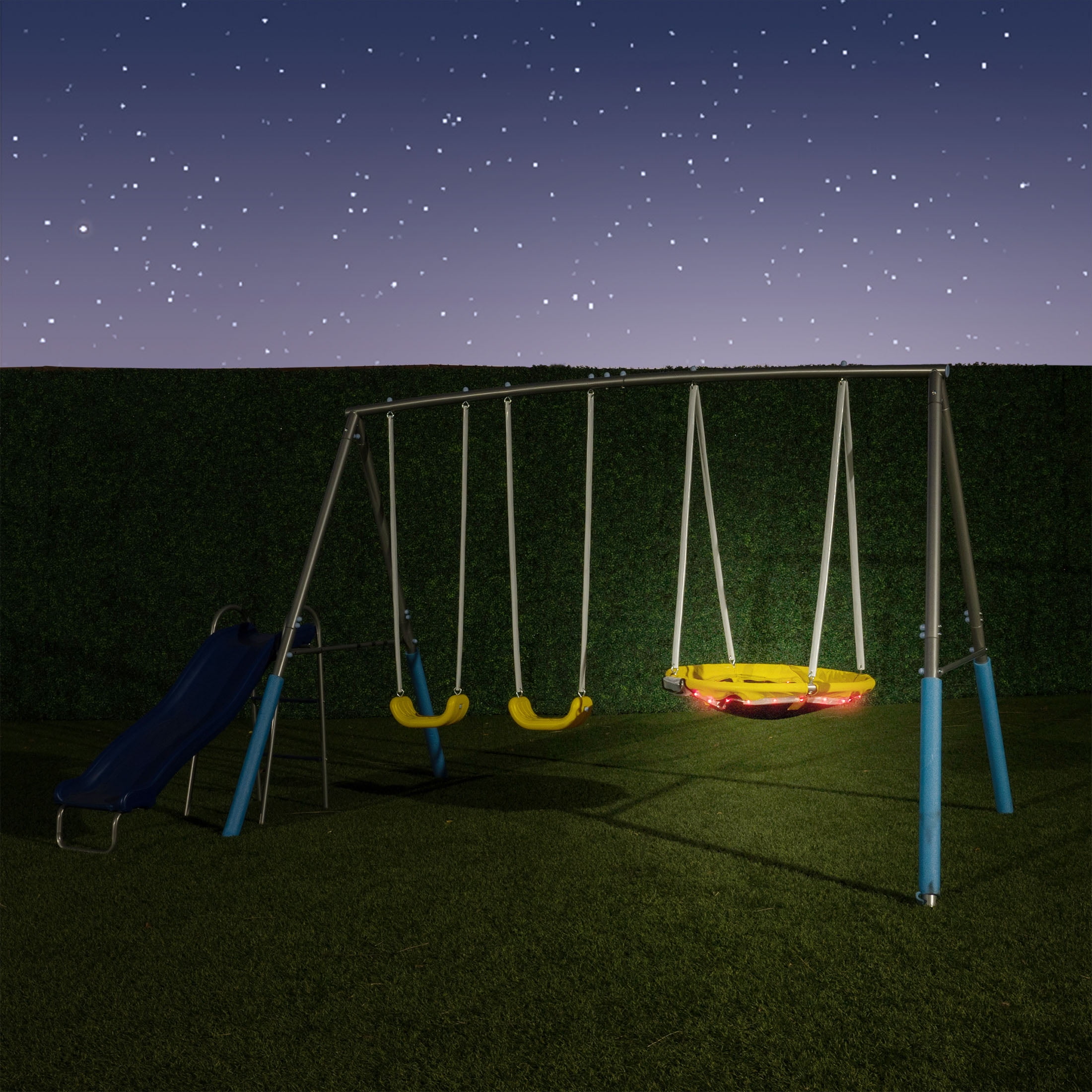 Sportspower Comet Metal Swing Set with LED Light up Saucer Swing - 2